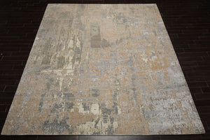 10x14 Beige, Gray, Tan Color Hand Knotted Sherpa Wool and Silk Modern Oriental Rug