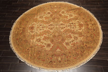8 Round Tan, Sage, Rust Color Hand Knotted Soumak Wool Traditional Oriental Rug