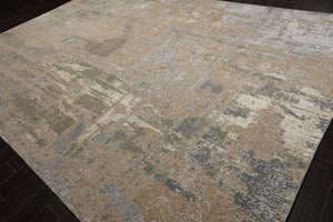 10x14 Beige, Gray, Tan Color Hand Knotted Sherpa Wool and Silk Modern Oriental Rug