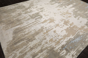 9x12 Gray, Beige, Blue Color Hand Knotted Sherpa Wool and Silk Modern Oriental Rug