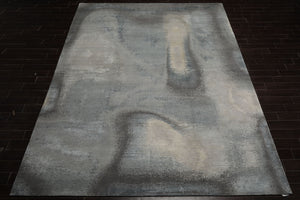 10x14 Gray, Beige, Celadon Color Hand Knotted Sherpa Wool and Silk Modern Oriental Rug