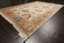 6x9 Beige, Peach, Blue Color Hand Knotted Oushak Wool Traditional Oriental Rug