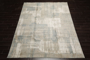 8x10 Beige, Slate, Ivory Color Hand Loomed Sherpa Wool and Silk Modern Oriental Rug