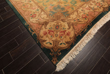 9x12 Emerald, Tan, Rose Color Hand Knotted French Aubusson Savonnerie Wool Traditional Oriental Rug