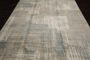 8x10 Beige, Slate, Ivory Color Hand Loomed Sherpa Wool and Silk Modern Oriental Rug