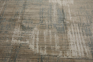 8x10 Beige, Slate, Ivory Color Hand Loomed Sherpa Wool and Silk Modern Oriental Rug