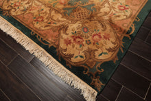 9x12 Emerald, Tan, Rose Color Hand Knotted French Aubusson Savonnerie Wool Traditional Oriental Rug