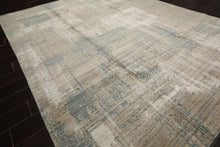 8x10 Beige, Slate, Ivory Color Hand Loomed Sherpa Wool and Silk Modern Oriental Rug