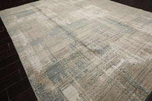8x10 Beige, Slate, Ivory Color Hand Loomed Sherpa Wool and Silk Modern Oriental Rug