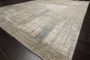 8x10 Beige, Slate, Ivory Color Hand Loomed Sherpa Wool and Silk Modern Oriental Rug
