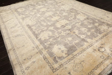9x12 Taupe, Ivory, Gray Color Hand Knotted Oushak New Zealand Wool Transitional Oriental Rug