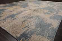 8x10 Beige, Tan, Blue Color Hand Loomed Sherpa Wool and Silk Modern Oriental Rug