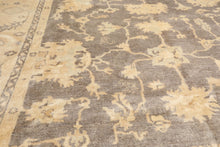 9x12 Taupe, Ivory, Gray Color Hand Knotted Oushak New Zealand Wool Transitional Oriental Rug