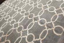 Multi Size Gray Silver Color Hand Loomed Tibetan Wool & Bamboo Silk Transitional Oriental Rug