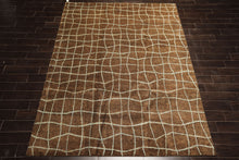 8x10 Brown, Aqua, Color Hand Knotted Tibetan Wool Modern & Contemporary Oriental Rug