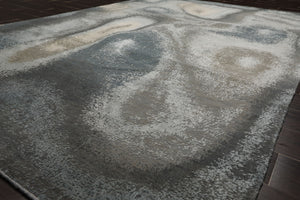 6x9 Gray, Beige, Blue Color Hand Knotted Sherpa Wool and Silk Modern Oriental Rug
