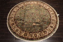 8 Round Sage, Beige, Maroon Color Hand Knotted Agra New Zealand Wool & Silk Traditional Oriental Rug