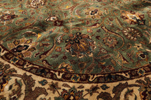 8 Round Sage, Beige, Maroon Color Hand Knotted Agra New Zealand Wool & Silk Traditional Oriental Rug