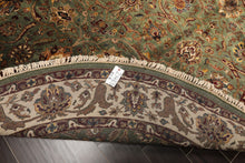 8 Round Sage, Beige, Maroon Color Hand Knotted Agra New Zealand Wool & Silk Traditional Oriental Rug