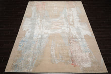 9x12 Ivory, Sea Foam, Taupe Color Hand Knotted Sherpa Wool and Silk Contemporary Oriental Rug