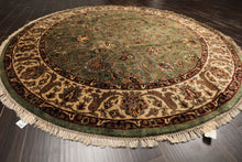8 Round Sage, Beige, Maroon Color Hand Knotted Agra New Zealand Wool & Silk Traditional Oriental Rug
