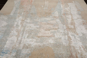 9x12 Ivory, Sea Foam, Taupe Color Hand Knotted Sherpa Wool and Silk Contemporary Oriental Rug