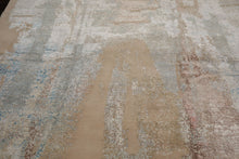 9x12 Ivory, Sea Foam, Taupe Color Hand Knotted Sherpa Wool and Silk Contemporary Oriental Rug