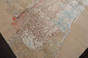 9x12 Ivory, Sea Foam, Taupe Color Hand Knotted Sherpa Wool and Silk Contemporary Oriental Rug