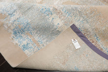9x12 Ivory, Sea Foam, Taupe Color Hand Knotted Sherpa Wool and Silk Contemporary Oriental Rug