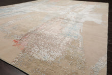 9x12 Ivory, Sea Foam, Taupe Color Hand Knotted Sherpa Wool and Silk Contemporary Oriental Rug