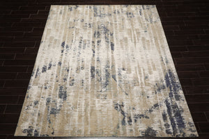 8x10 Beige, Gray, Ivory Color Hand Knotted Sherpa Wool and Silk Contemporary Oriental Rug
