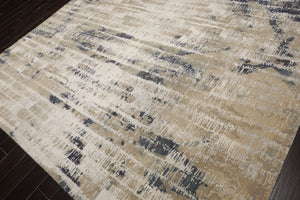 8x10 Beige, Gray, Ivory Color Hand Knotted Sherpa Wool and Silk Contemporary Oriental Rug