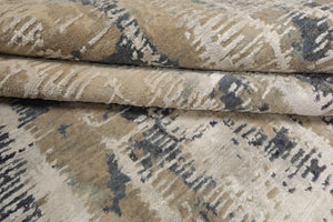 8x10 Beige, Gray, Ivory Color Hand Knotted Sherpa Wool and Silk Contemporary Oriental Rug