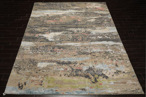 9x12 Beige, Tan, Gray Color Hand Knotted Sherpa Wool and Silk Modern Oriental Rug