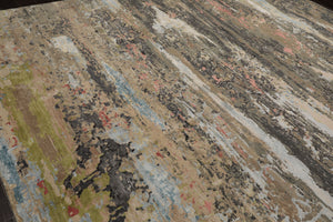 9x12 Beige, Tan, Gray Color Hand Knotted Sherpa Wool and Silk Modern Oriental Rug