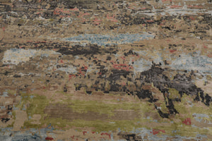9x12 Beige, Tan, Gray Color Hand Knotted Sherpa Wool and Silk Modern Oriental Rug
