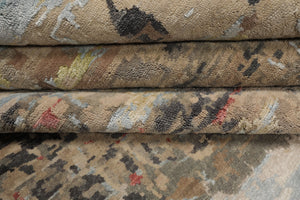 9x12 Beige, Tan, Gray Color Hand Knotted Sherpa Wool and Silk Modern Oriental Rug