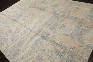8x10 Ivory, Beige, Slate Color Hand Loomed Sherpa Wool and Silk Modern Oriental Rug