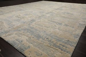 8x10 Ivory, Beige, Slate Color Hand Loomed Sherpa Wool and Silk Modern Oriental Rug