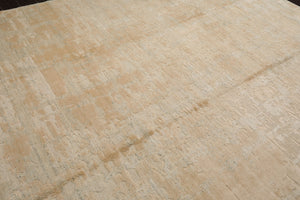 8x10 Beige, Faded Peach, Sea Foam Color Hand Loomed Sherpa Wool and Silk Modern Oriental Rug