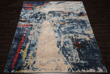 8x10 Beige, Blue, Blush Color Hand Knotted Sherpa Wool and Silk Modern Oriental Rug