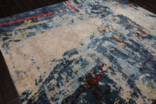 8x10 Beige, Blue, Blush Color Hand Knotted Sherpa Wool and Silk Modern Oriental Rug