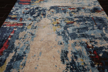 8x10 Beige, Blue, Blush Color Hand Knotted Sherpa Wool and Silk Modern Oriental Rug