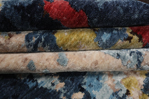8x10 Beige, Blue, Blush Color Hand Knotted Sherpa Wool and Silk Modern Oriental Rug