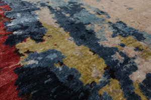 8x10 Beige, Blue, Blush Color Hand Knotted Sherpa Wool and Silk Modern Oriental Rug