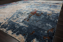 8x10 Beige, Blue, Blush Color Hand Knotted Sherpa Wool and Silk Modern Oriental Rug