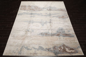 9x12 Beige, Ivory, Gray Color Hand Knotted Sherpa Wool and Silk Modern Oriental Rug