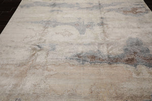9x12 Beige, Ivory, Gray Color Hand Knotted Sherpa Wool and Silk Modern Oriental Rug
