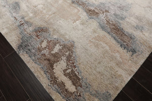 9x12 Beige, Ivory, Gray Color Hand Knotted Sherpa Wool and Silk Modern Oriental Rug