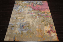 8x10 Beige, Mint, Ivory Color Hand Knotted Sherpa Wool and Silk Modern Oriental Rug